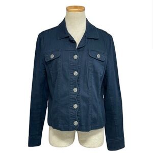 Tribal Scalloped Jacket Button Front Blue Size Large L